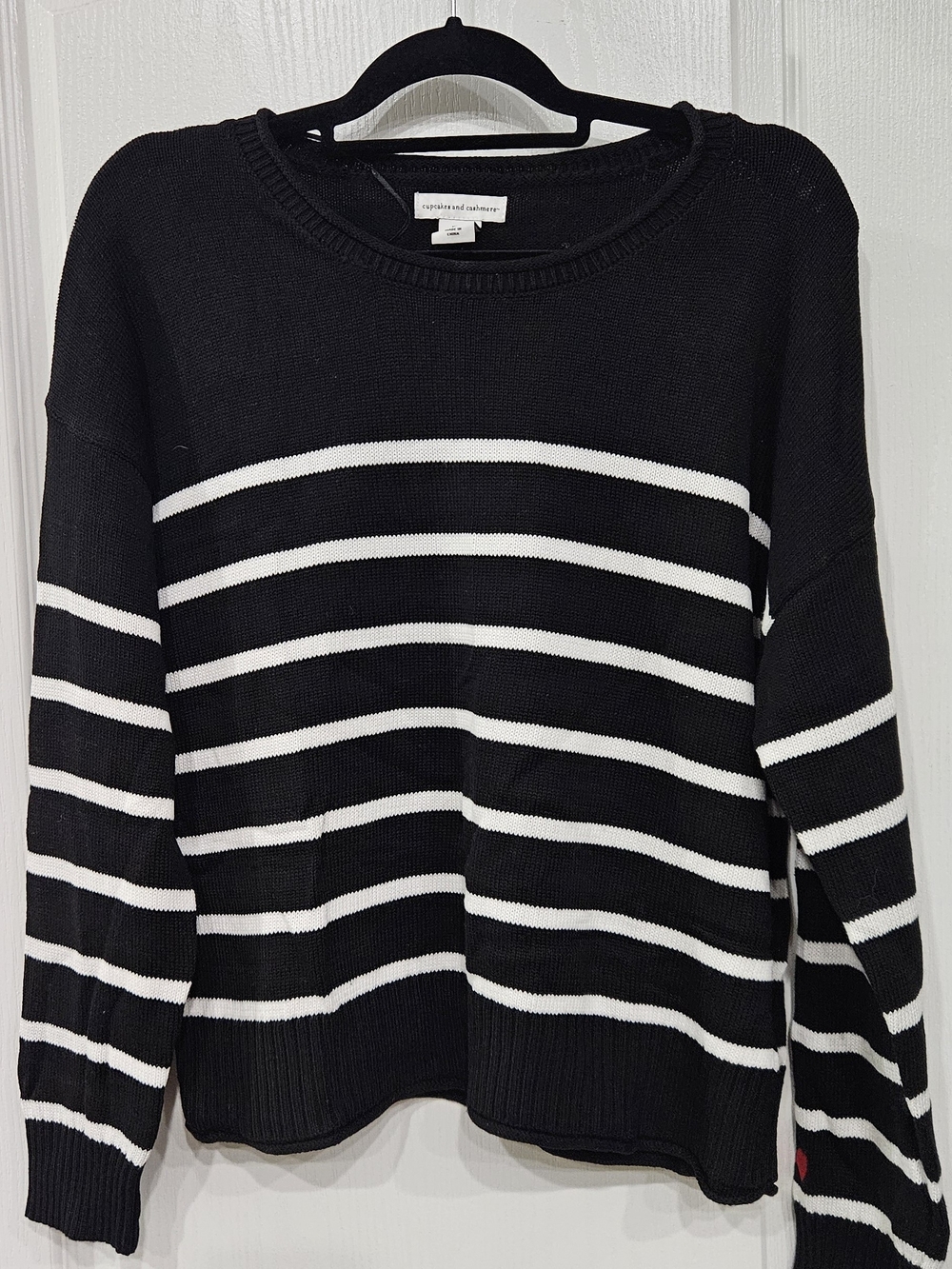 cupcakes & cashmere Black and White Striped Crewneck Sweater
